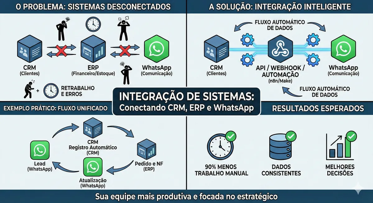 Integração de Sistemas: Como Conectar CRM, ERP e WhatsApp na Sua Empresa